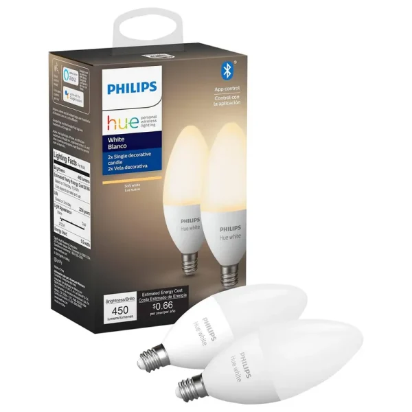 Philips - Hue E12 Bluetooth 40W Smart LED Bulb (2-Pack) - White