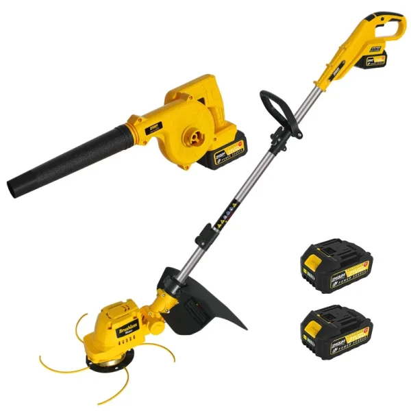 2 in 1 Brushless Electric Weed Wacker & Leaf Blower, 2pcs 21V 3.0Ah Batteries with Fast Charger, IMOUMLIVE Cordless String Trimmer, 3 Types of