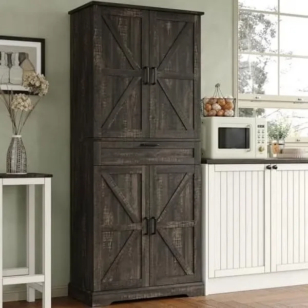 FUSOU 72'' Kitchen Storage Pantry Cabinet, Tall Storage Cabinet with 8 Door Shelves, 2 Cabinets and 1 Drawer, Freestanding Cupboard for Kitchen, Dining Room, Bathroom, Laundry