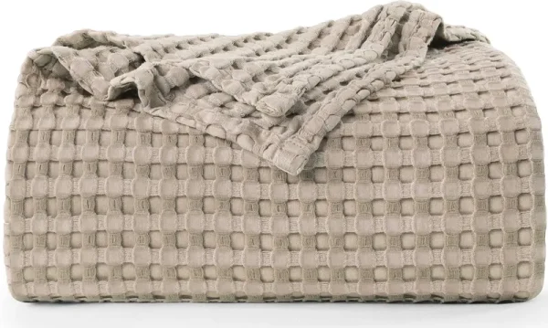 Utopia Bedding Cotton Waffle Blanket 300 GSM (Khaki - 60x50 Inches) Soft Lightweight Breathable Bed Blanket Throw Size Layering