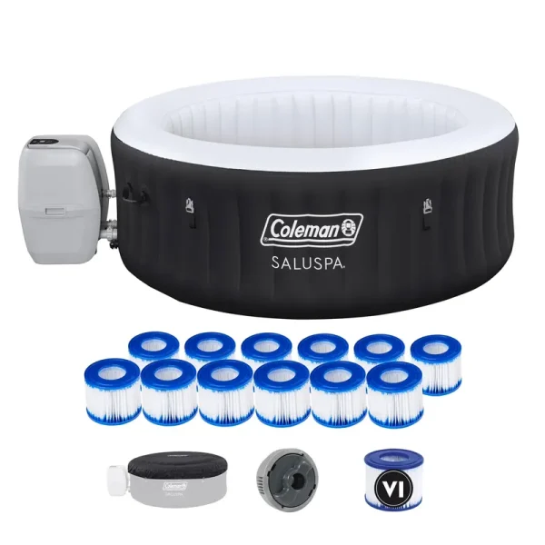 Coleman Saluspa 4 Person Inflatable Hot Tub Spa with 12 Filter Cartridges