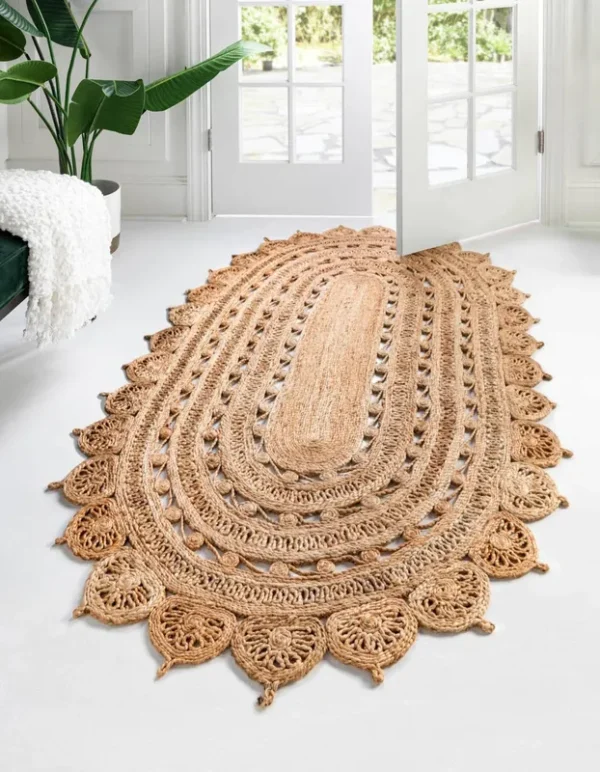 Unique Loom Braided Jute 3x5 Oval Natural Abstract, Floral Area Rug