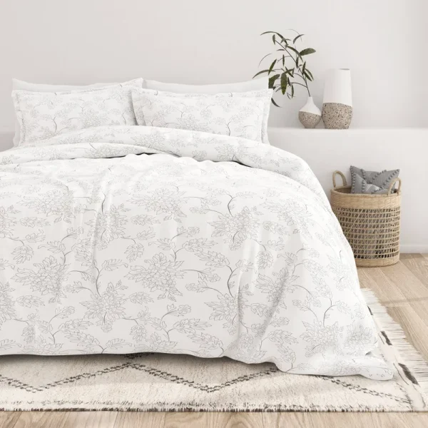 Vine-Patterned 3-Piece Duvet Cover Set, Queen