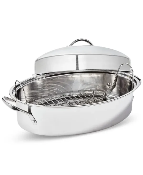The Cellar Stainless Steel 8-qt Covered Oval Roaster with Rack, Created for Macy's