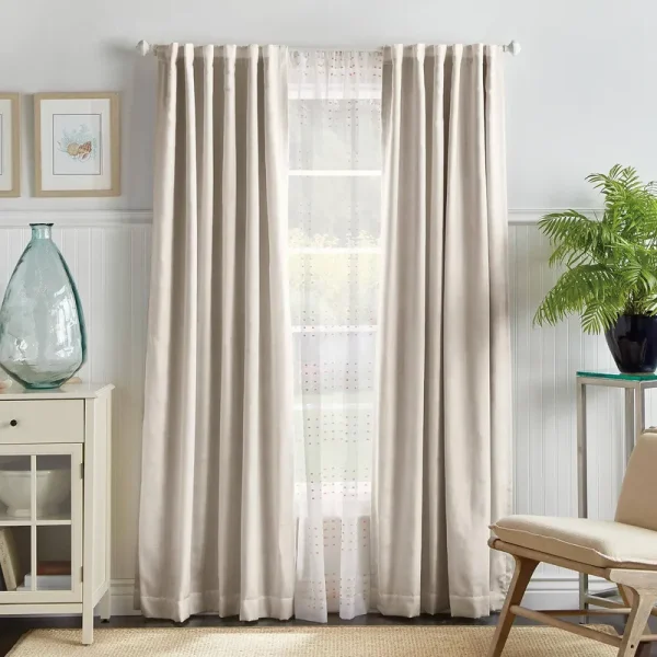 Martha Stewart Bedford Woven Plaid Blackout Curtain Panel Pair - 84-Inch - White