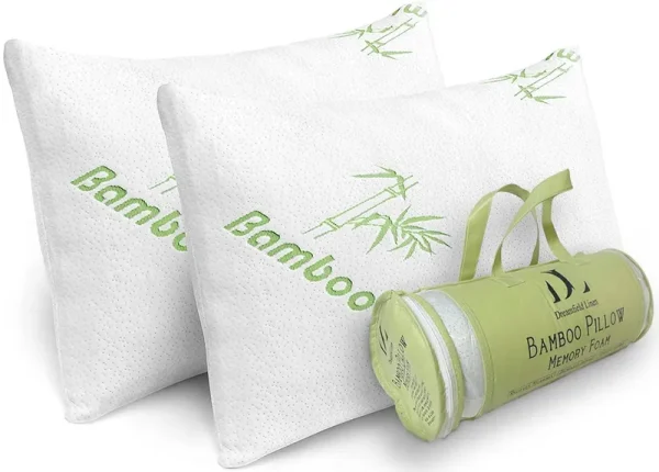 Bamboo Pillows Queen Size Set of 2 [Adjustable] Shredded Memory Foam for Sleeping - Ultra Soft Cool & Breathable Zippered Cover - Relieves Neck Pain