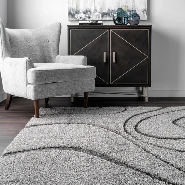 nuLOOM Dark Gray Abstract Waves Shag Rug 2'x3'