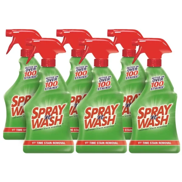 Spray N'Wash Pre-Treat Laundry Stain Remover Bottles, Clear, 1.37 Pound (Pack of 6), 132 fl oz
