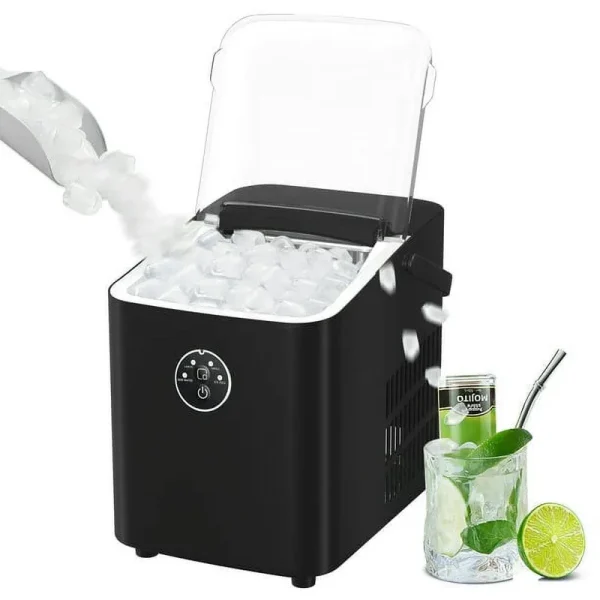Auseo Portable Ice Maker Machine, Ice Maker Countertop with Handle, 26Lbs/24H, Bullet Ice, 2 Sizes S/L, 8 Pcs/9 Mins, Self-Cleaning, Ice Scoop,Basket