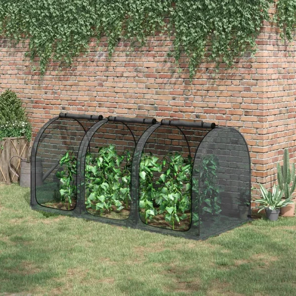 Outsunny 9 x 4ft Crop Cage with Three Zippered Doors, Storage Bag and Ground Stakes, Plant Protection Tent, Black