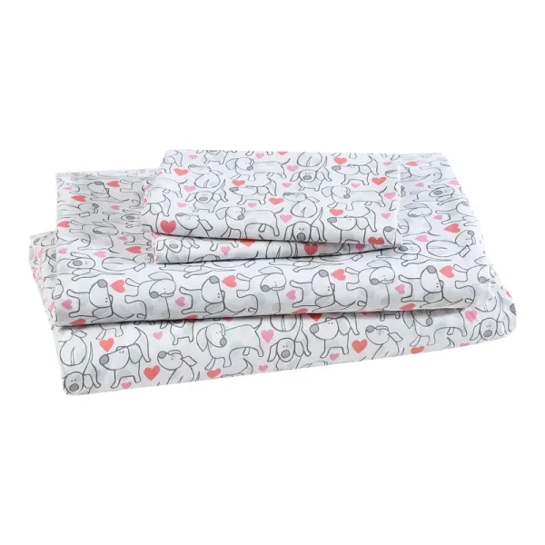 Microfiber Whimsical Twin Sheet Set - Hearts and Hounds