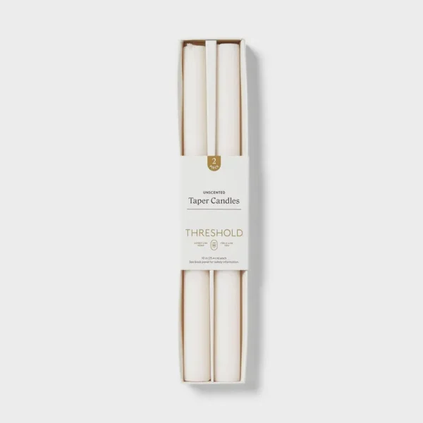2pk 1.06oz 10" Gardenia Unscented Ribbed Taper Flame Candles - Threshold