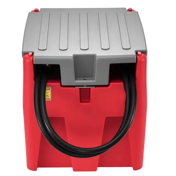 KFFKFF Portable Diesel Tank, 58 - Gallon Capacity with 10 GPM Flow Rate, Fuel Tank Featuring 12V Electric Pump and 13.1ft Rubber Hose, Durable PE Construction for Convenient Fuel Transport, Red