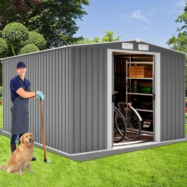 Morhome Sheds & Outdoor Storage8 x 6 ft Outdoor Storage Shed Metal Garden Tool Shed Outside Sheds & Outdoor Storage Galvanized Steel with Lock