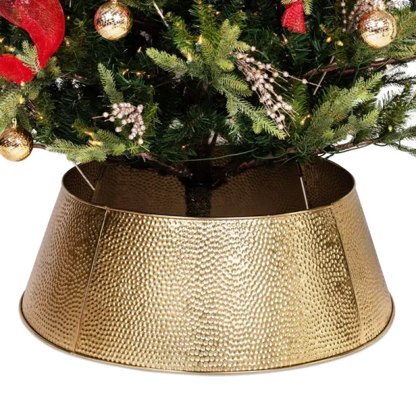 Birdrock Home 4-Panel Christmas Tree Collar - Gold - Hammered