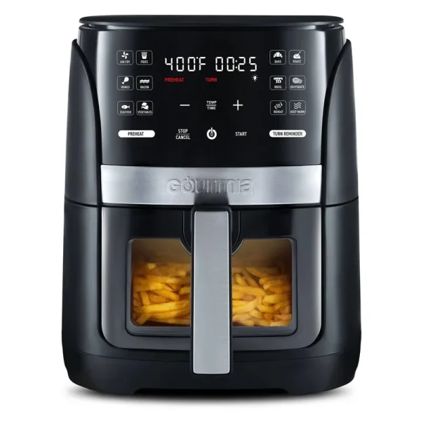 Gourmia 6-qt Digital Window Air Fryer with 12 Presets & Guided Cooking Black