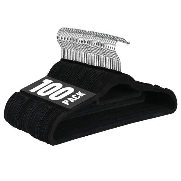 Zenstyle 100 Pack Ultra Thin Velvet Hangers - Black Clothes Suit Hangers, 360 Degree Swivel Hook, Velvet Flocked Surface