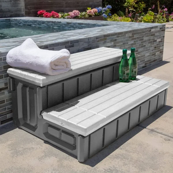 Xtremepowerus 36" Universal Spa and Hot Tub 2-Steps Resin with Storage