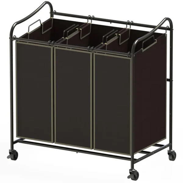 Simple Houseware Heavy Duty 3-Bag Laundry Sorter Rolling Cart Bronze