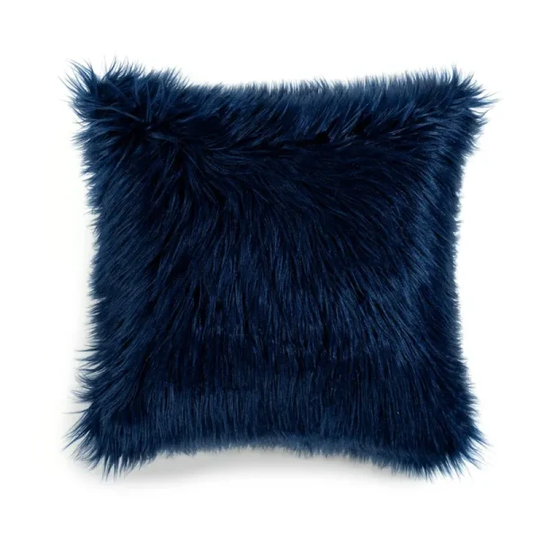 Lush Decor Mongolian Luca Faux Fur Pillow Cover Navy / 20" x 20"