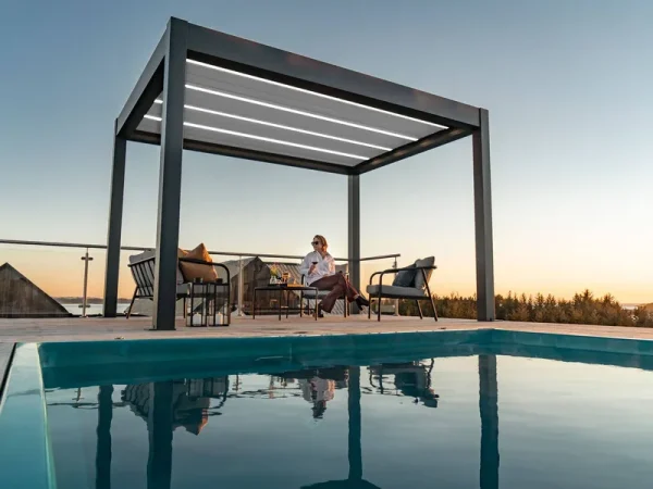 PERGOLUX Metal Pergola 'Skydance' | 13' x 19', Aluminium, Electric Adjustable Louvered Roof, Modern Scandinavian Design, Anthracite
