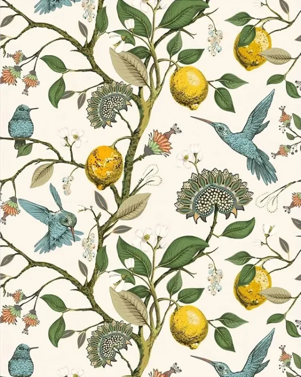 Meihodan Blue Bird Self Adhesive Wallpaper Fresh Lemon Tree Peel and Stick Wallpaper Removable Waterproof Prepasted Wallpaper Wall Mural 17.7in x