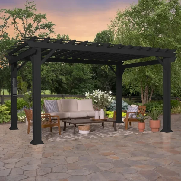 14x10 Stratford Traditional Steel Pergola with Sail Shade Soft Canopy