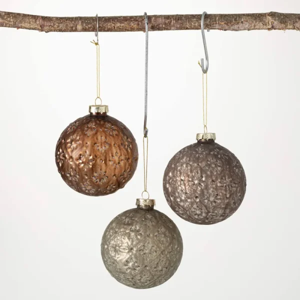 Sullivans 4 in. Antique Ball Ornament - Set of 3, Multicolored Christmas Ornaments
