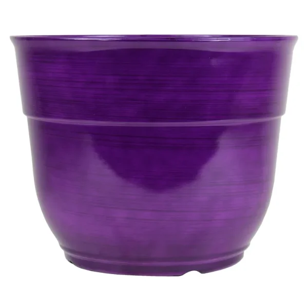 Garden Elements Large Glazed Brushed Plastic Happy Planter, 15" Dark Purple