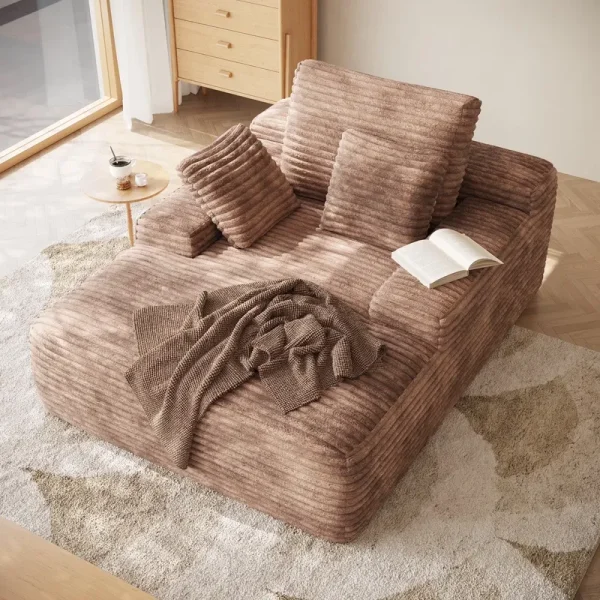 Sodrens Oversized Chaise Lounge Chair Indoor, Upholstered Sofa Bed with Throw Pillows and Armrests, Sleeper Chair for Living Room, Bedroom, Brown, Corduroy
