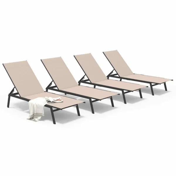 AECOJOY Patio Lounge Chairs, Outdoor Chaise Lounge with Wheels, Beige, 4PCS