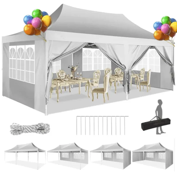 HOTEEL 10' x 20' Pop up Canopy Tent, Heavy Duty Waterproof Commercial Instant Gazebo, Outdoor Canopy for Party, Wedding, Event, Backyard, White