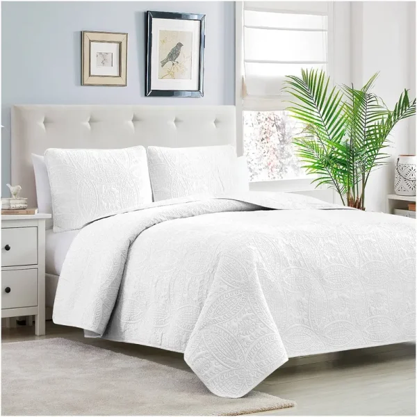 Mellanni Bedspread Coverlet Set - White Bedding Cover with, Full / Queen, White