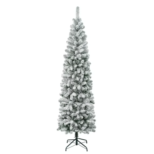 National Tree Company First Traditions Acacia Flocked Tree Slim Christmas Tree, 7.5 ft, Green