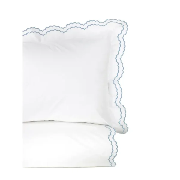 Embroidered Percale Crisp Cotton Double Scallopier Duvet Set and Sham - Blue - Twin - Twin XL