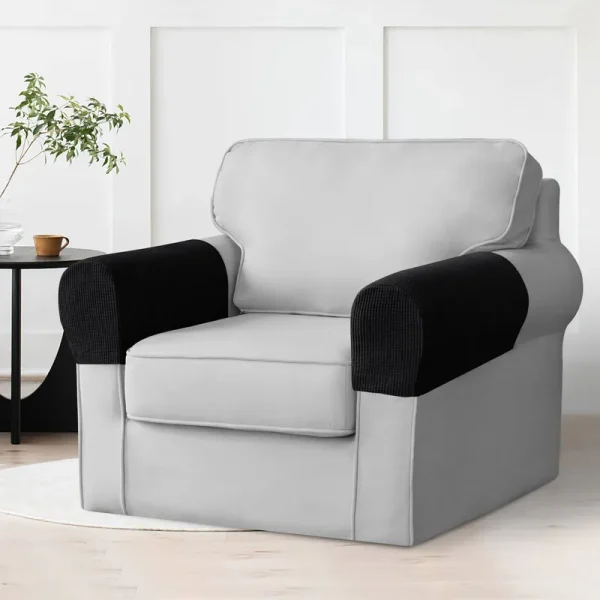 Subrtex Textured Grid Stretch Armrest Slipcover with Twist Pins, Black, Set of 2 | SBTFST001