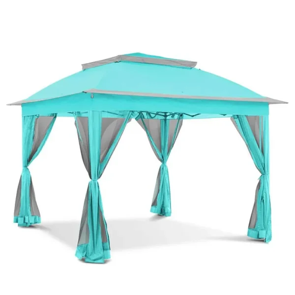 11 ft. x 11 ft. Blue Steel Pop-Up Gazebo with Mosquito Netting