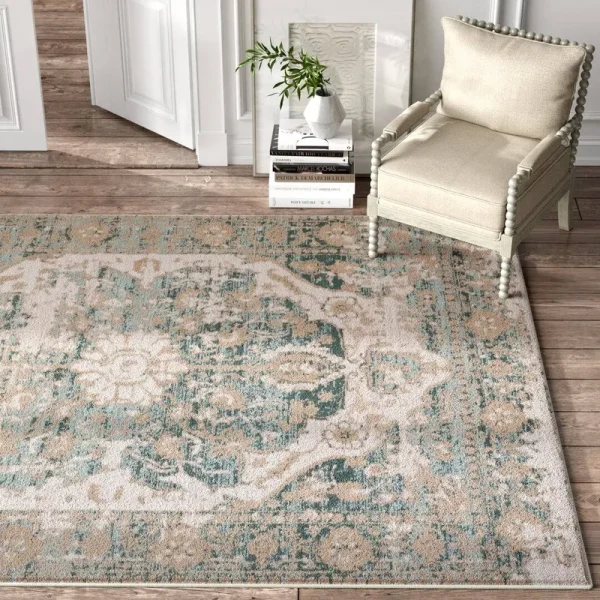 Aya Distressed Vintage Medallion Oriental Blue/Beige Area Rug Bungalow Rose Rug Size: Rectangle 5'3" x 7'3"