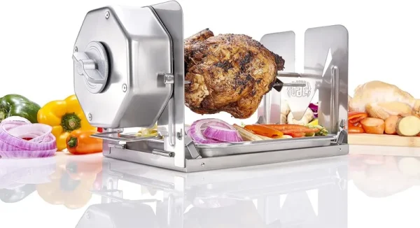 ROTO - Q 360 Cordless Stainless Steel Rotisserie Kit - Non - Electric for Grills, Ovens, BBQ, Smokers - Indoor/Outdoor