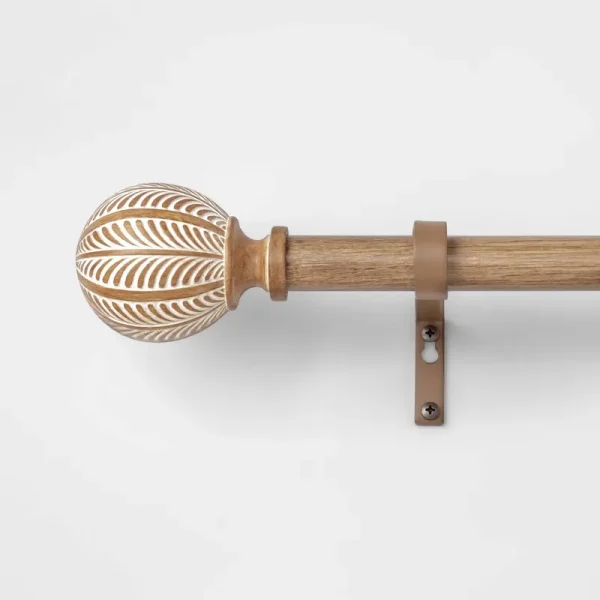 66"-120" Carved Light Woodtone Ball Curtain Rod Natural - Opalhouse