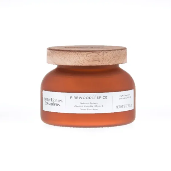 Better Homes & Gardens 18oz Firewood & Spice Scented 2-Wick Frosted Bell Jar Candle