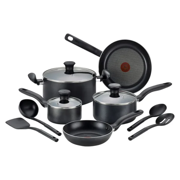T-fal Simply Cook 12 Piece Nonstick Dishwasher Safe Cookware Set, Gray/Black