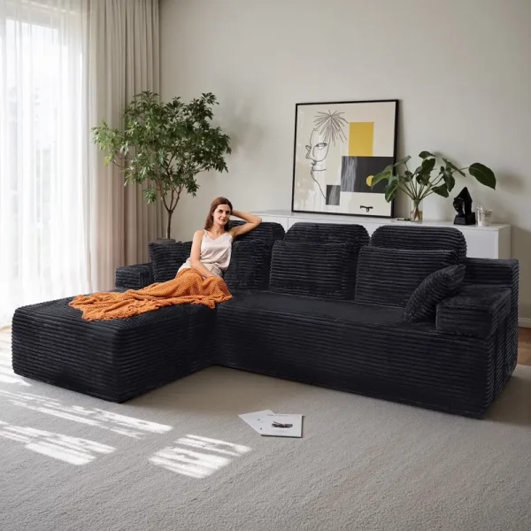106" High Backrest Sectional Sofa&Couch, L - Shape Sectional Sofa Convertible Left or Right Chaise, Cloud Corduroy, Boneless Couches Comfortable for Living Room3 - Seat