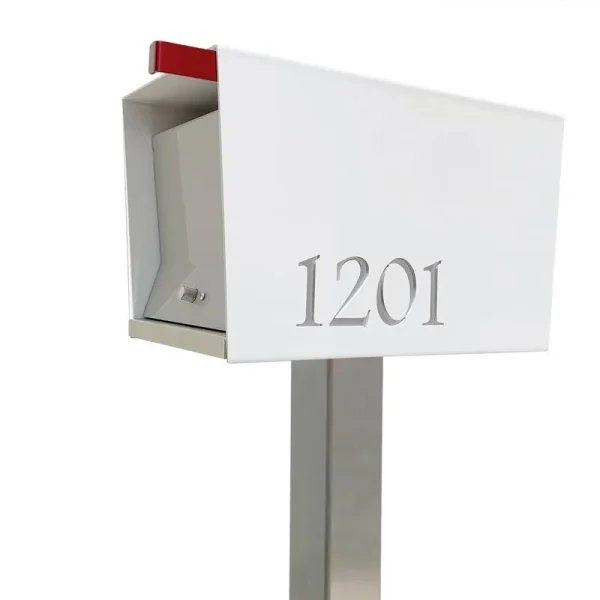 Uptown Box Post Mounted Mailbox TedStuff Mailbox Color: Stainless Steel/White