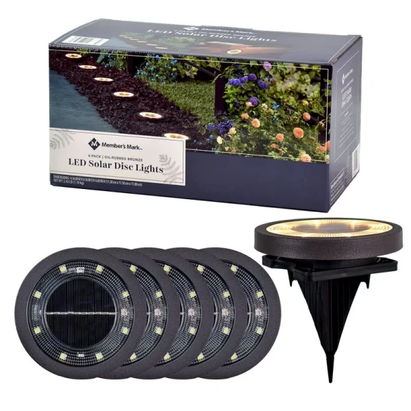 Member&s Mark 6 Piece LED Solar Disc Lights - Oil-Rubbed Bronze