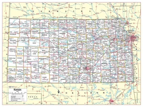 Cool Owl Maps Kansas State Wall Map Poster Rolled 24"Wx30"H (Laminated)
