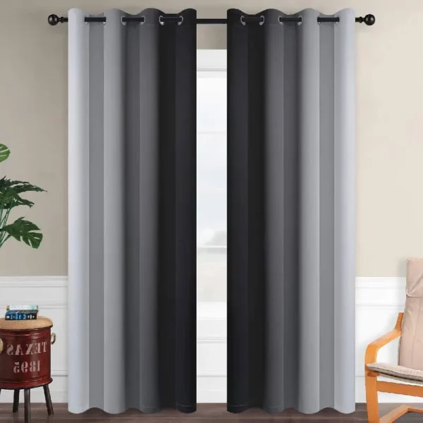 Bahtije Ombre Blackout Thermal Grommet Curtain Panels (Set of 2) Ebern Designs Size per Panel: 52" W x 96" L, Curtain Color: Black/Gray