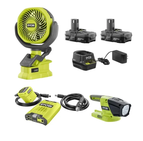 One+ 18-Volt Camping Kit- with Fan, Light, Inverter, Batteries and Charger (Bulk Packaged)