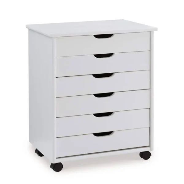 McLeod White Wash 6 Drawer Wide Rolling Storage Organizational Cart