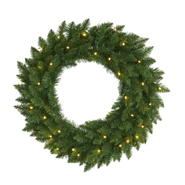 Nearly Natural 24-in Pre-Lit Indoor Battery-Operated Green Pine Artificial Christmas Wreath | W1110